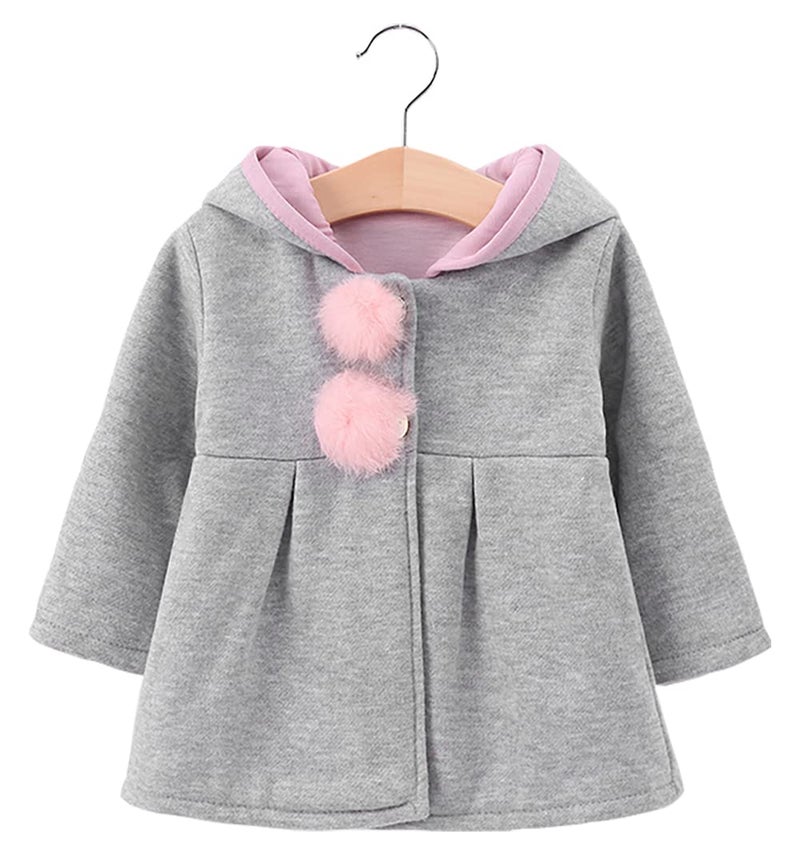 Urtrend Baby Girl's Toddler Winter Coat Jacket Outerwear Ears Hoodie(Tag 8/80,Gray) - Image 2
